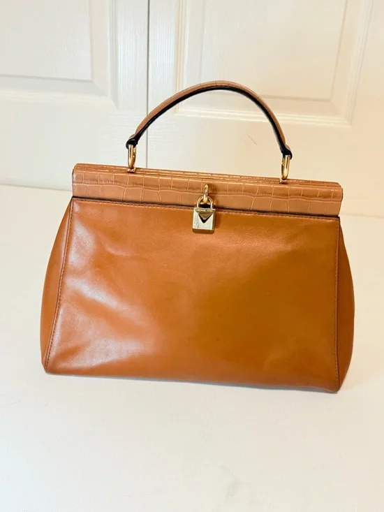 Michael Kors Gramercy Medium Acorn Leather Satchel - Croc Trim - Picture 4 of 14